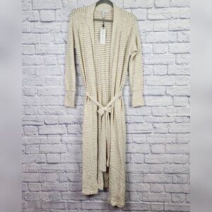 BCBGeneration Women's Size Medium Beige Striped Long Open Front Cardigan Sweater